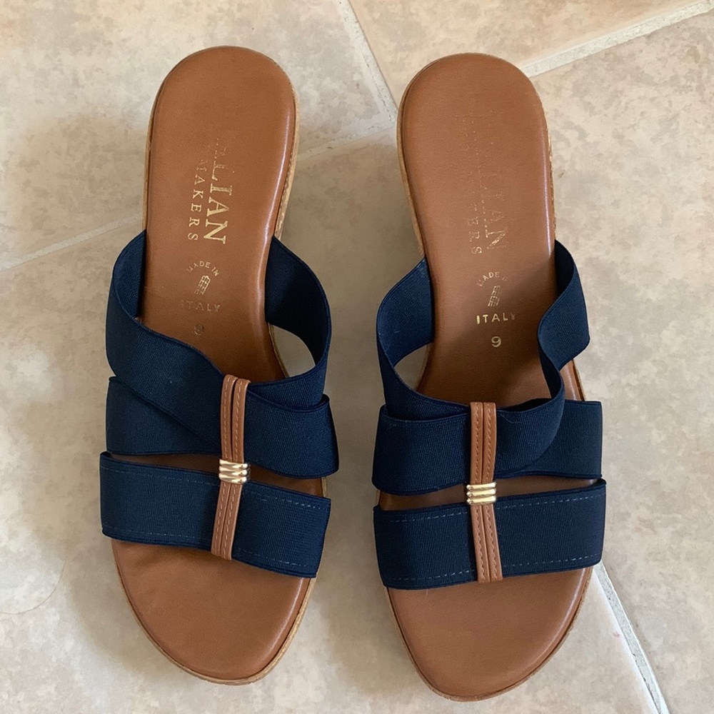 Italian shoemaker navy wedge sandals